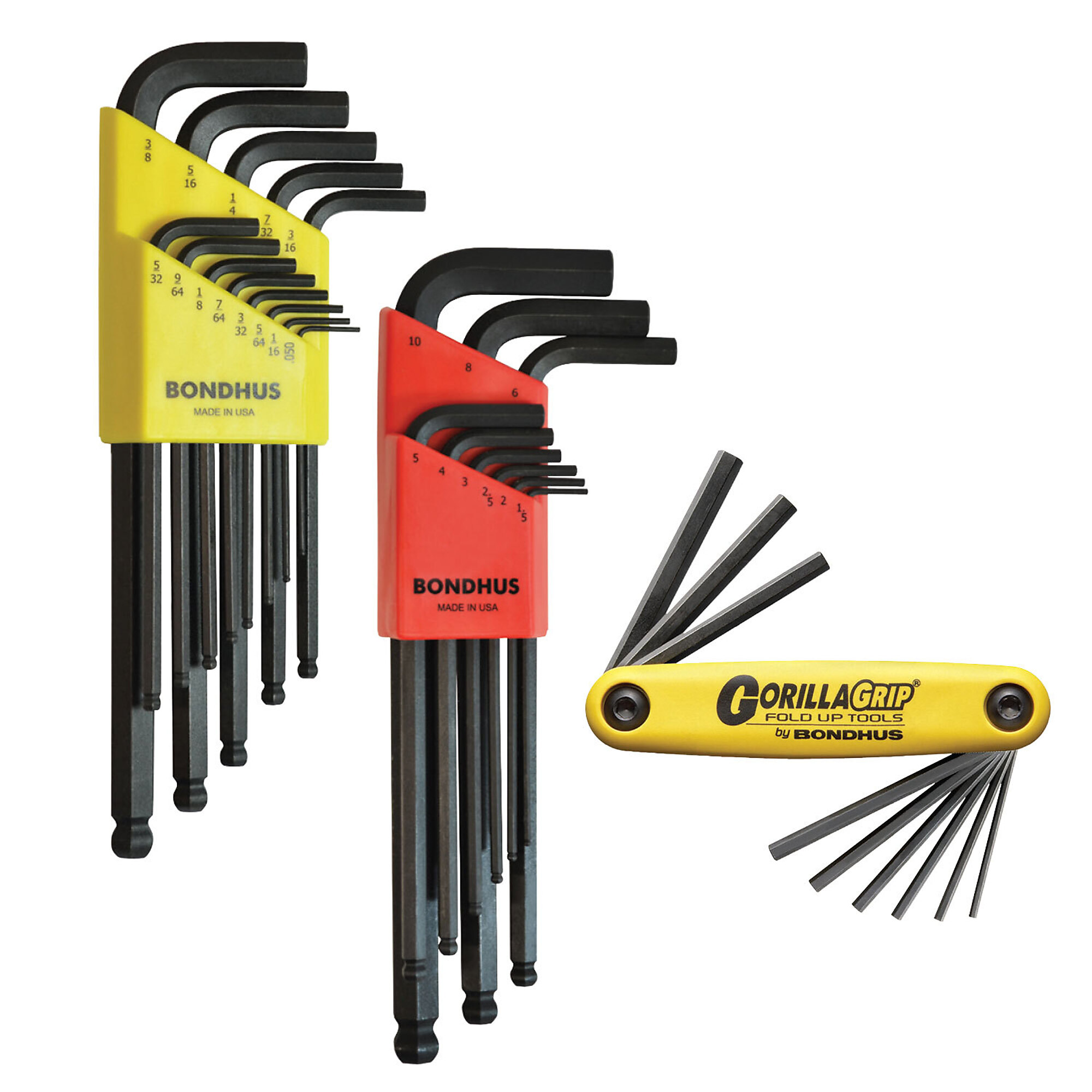 Bondhus Ball End Inch and Metric L-wrench Set and Hex Inch Fold-Up Set, 3 pack, Model 14191